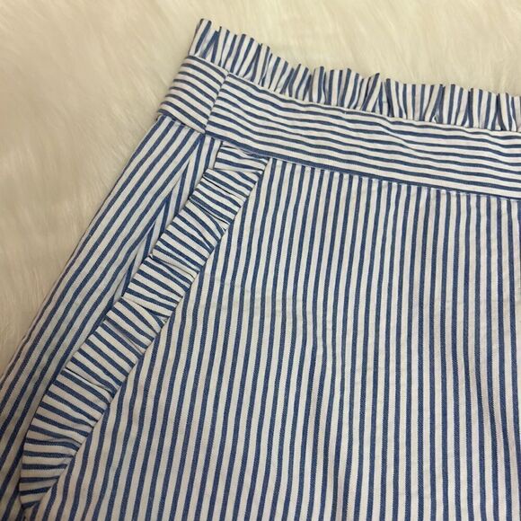 J. Crew | Blue Seersucker Ruffle High Waisted Shorts - Picture 5 of 8